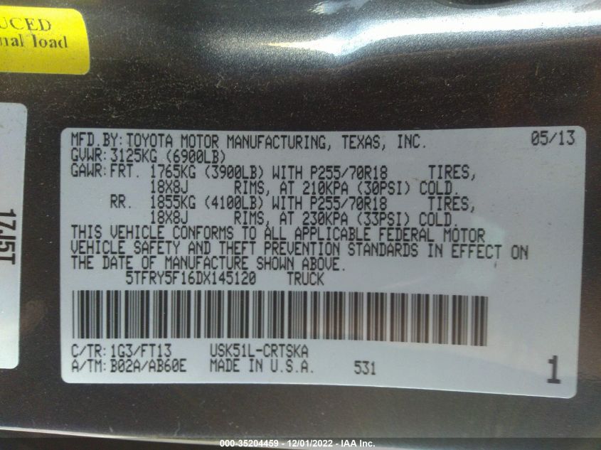 2013 TOYOTA TUNDRA 2WD TRUCK - 5TFRY5F16DX145120