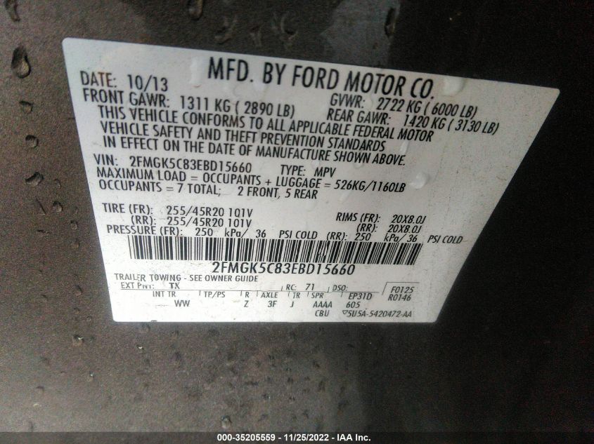 2014 FORD FLEX SEL 2FMGK5C83EBD15660