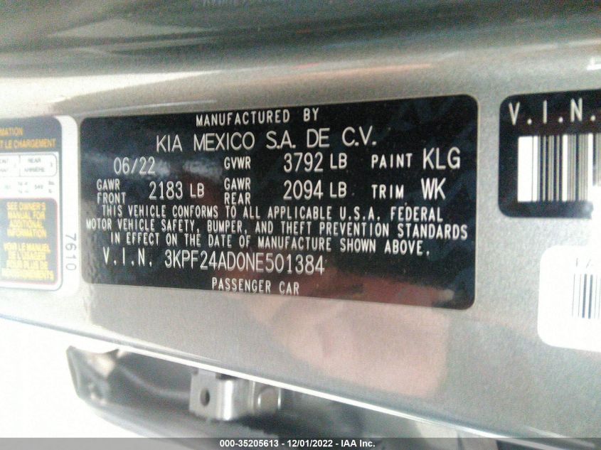 2022 KIA FORTE LXS - 3KPF24AD0NE501384