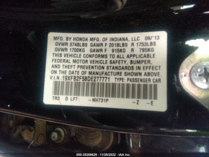 2013 HONDA CIVIC SDN LX 19XFB2F58DE277771