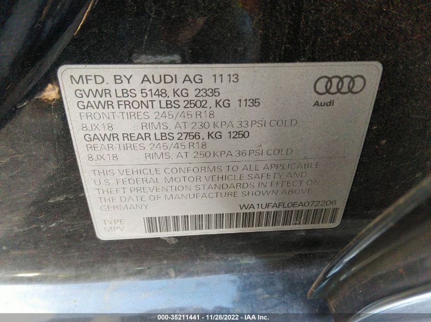 2014 AUDI ALLROAD PREMIUM PLUS WA1UFAFL0EA072206