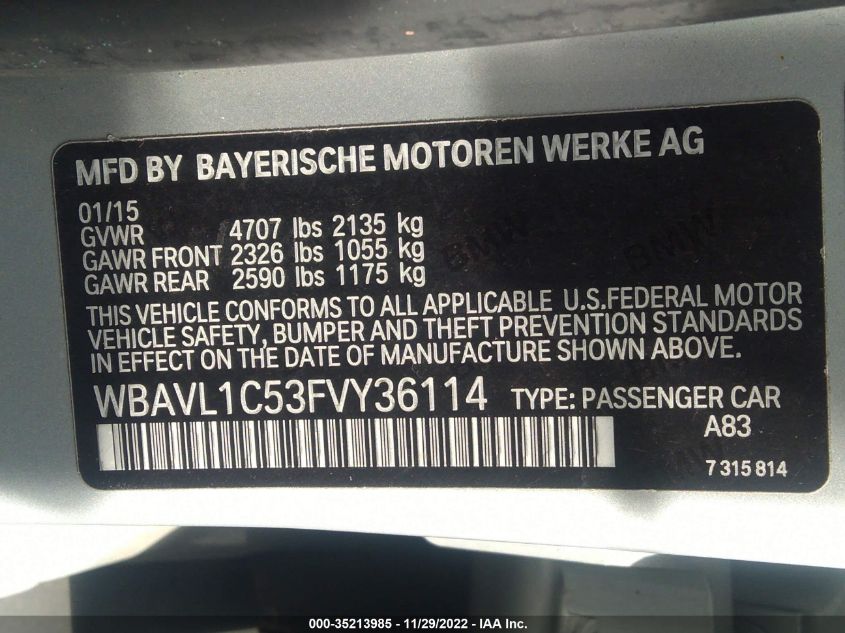 2015 BMW X1 XDRIVE28I - WBAVL1C53FVY36114