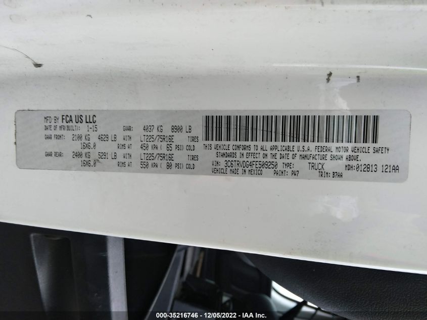 2015 RAM PROMASTER 3C6TRVDG4FE509250