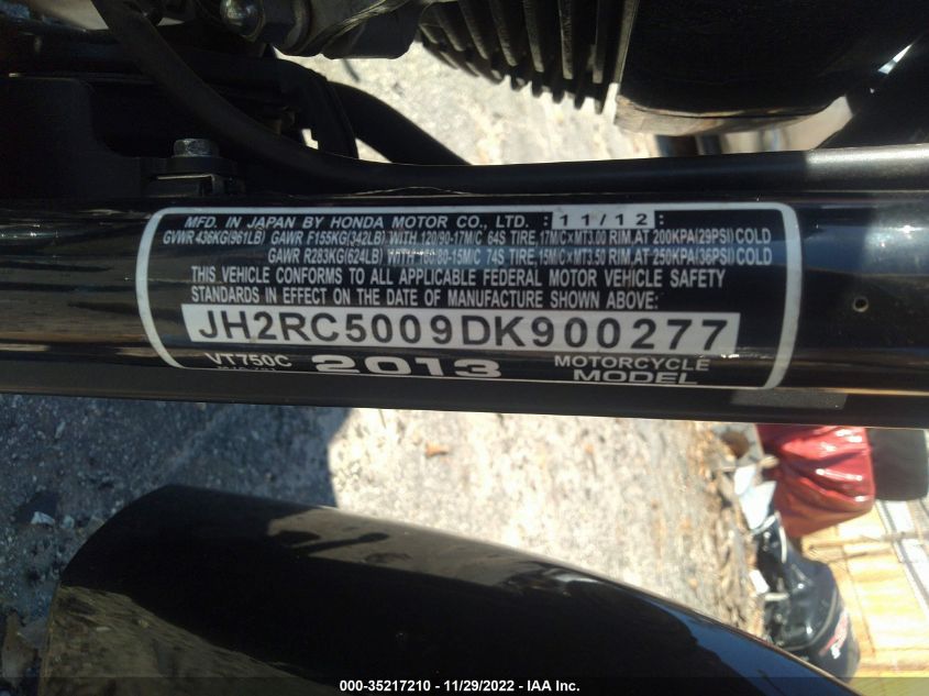 2013 HONDA VT750 C JH2RC5009DK900277