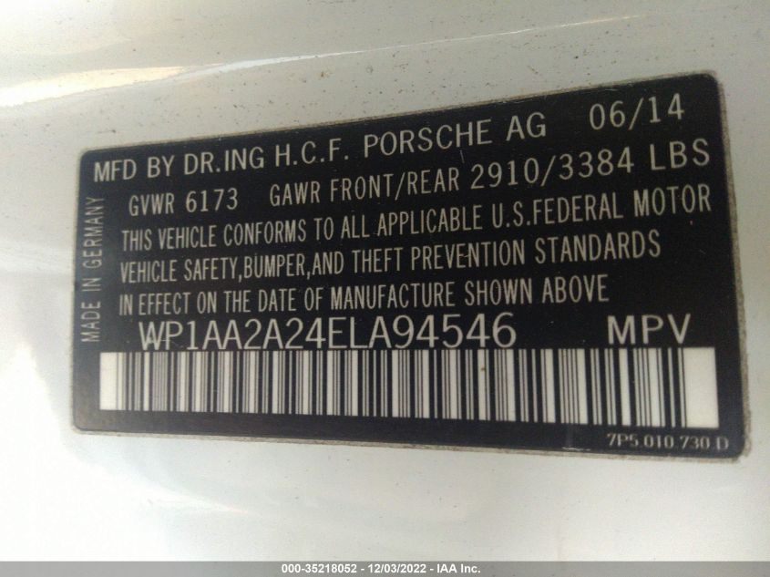 2014 PORSCHE CAYENNE WP1AA2A24ELA94546