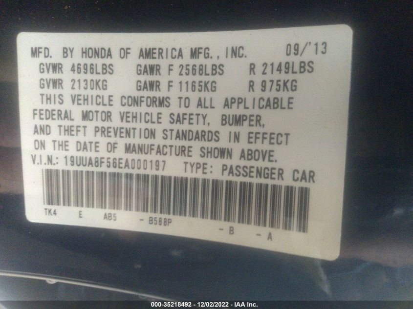 2014 ACURA TL TECH 19UUA8F56EA000197