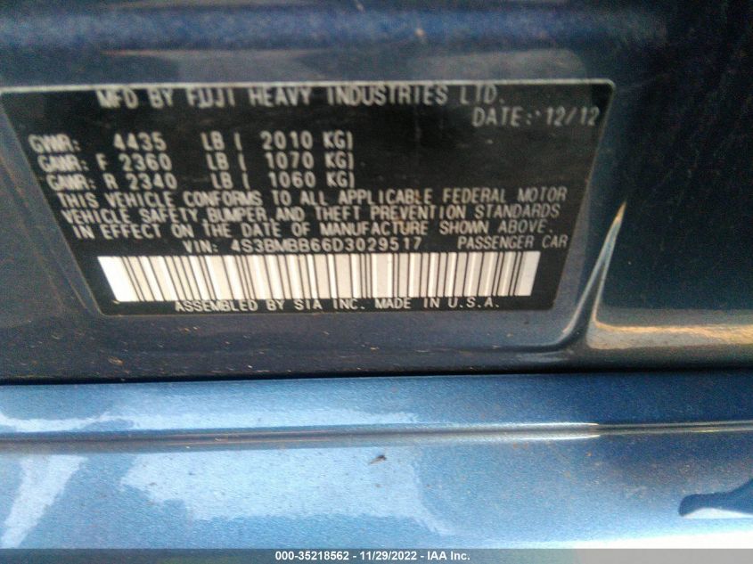 2013 SUBARU LEGACY 2.5I PREMIUM 4S3BMBB66D3029517