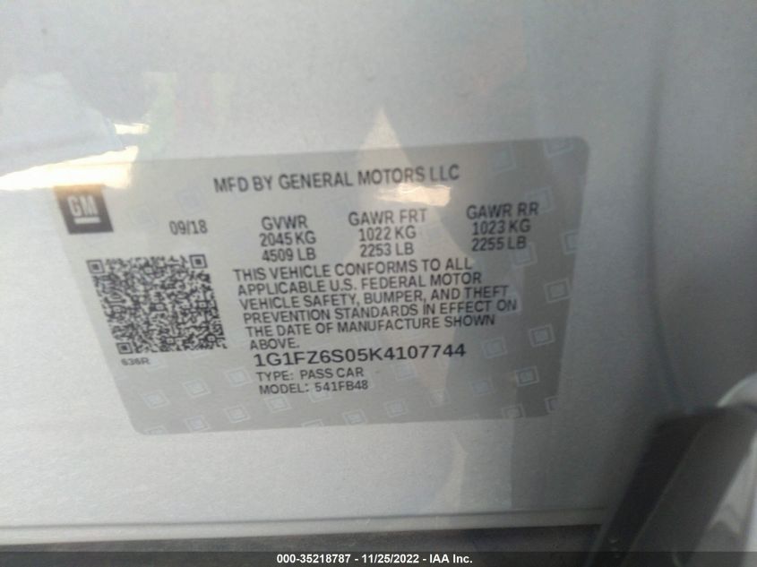 2019 CHEVROLET BOLT EV PREMIER 1G1FZ6S05K4107744
