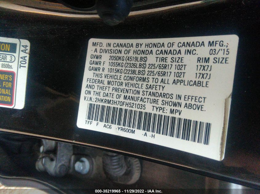 2015 HONDA CR-V EX-L - 2HKRM3H70FH521035