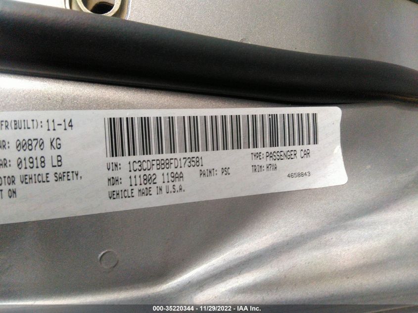 2015 DODGE DART SXT 1C3CDFBB8FD173581