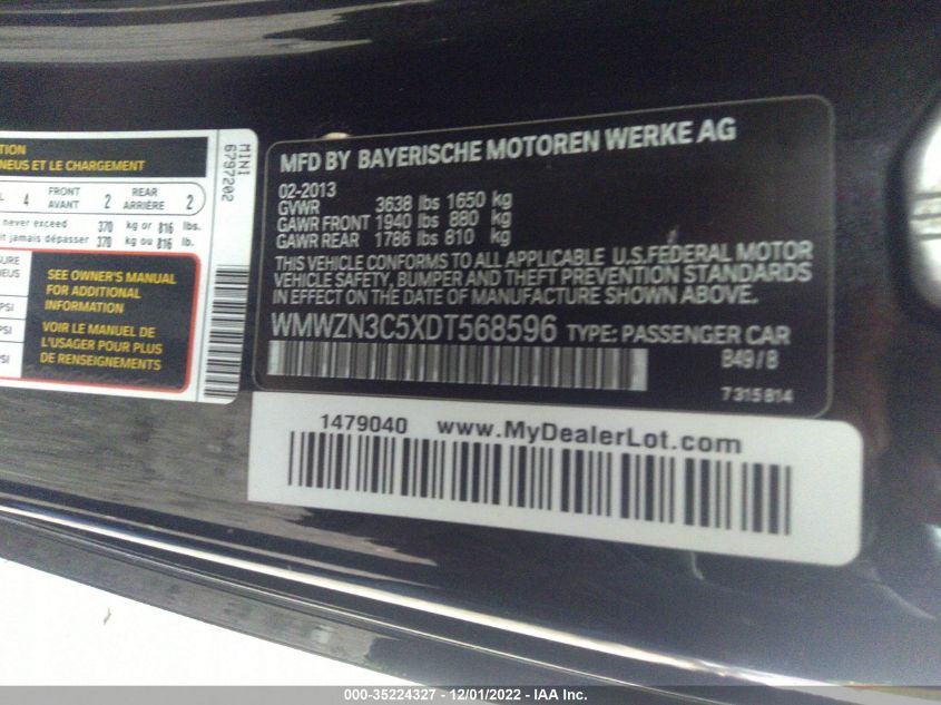 2013 MINI COOPER CONVERTIBLE - WMWZN3C5XDT568596