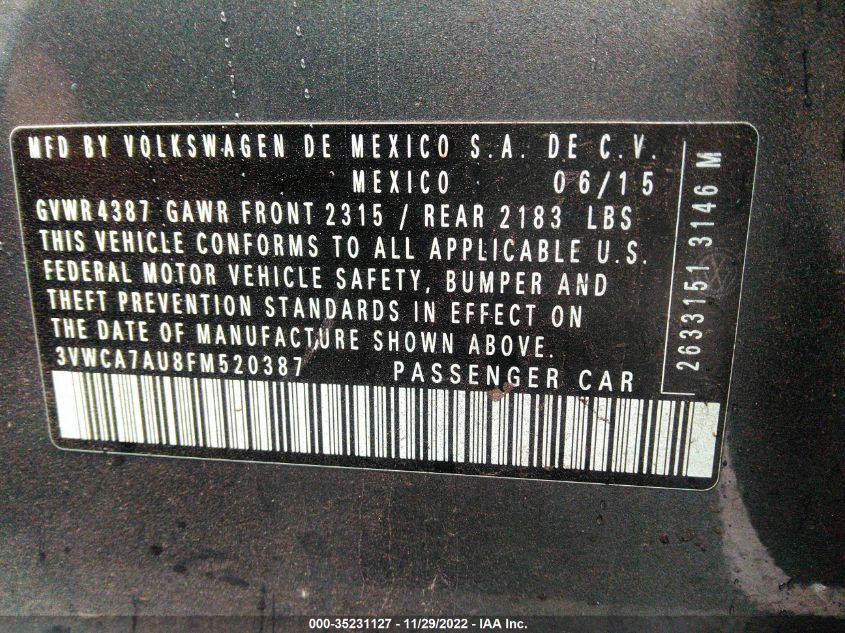 2015 VOLKSWAGEN GOLF SPORTWAGEN TDI SE 4-DOOR - 3VWCA7AU8FM520387