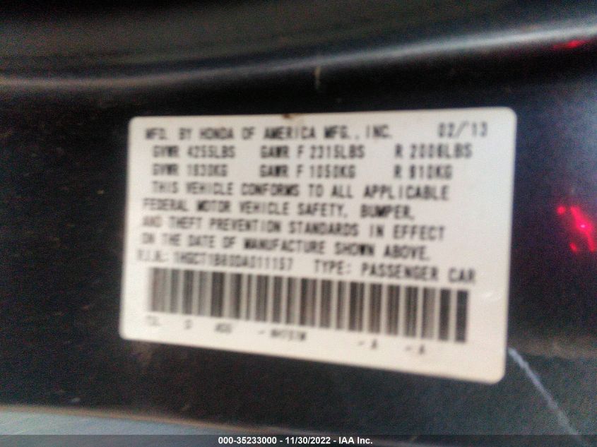 2013 HONDA ACCORD CPE EX-L 1HGCT1B80DA011157
