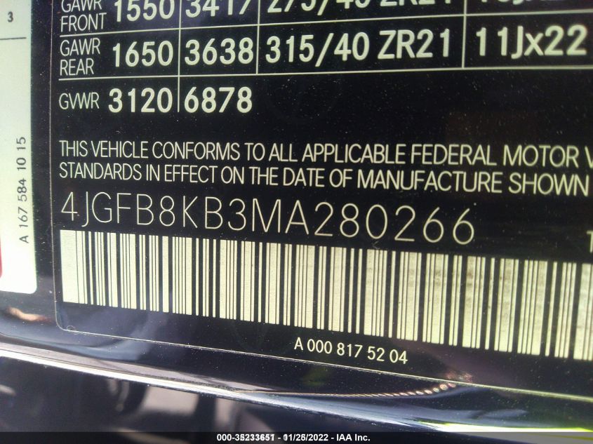 2021 MERCEDES-BENZ GLE AMG GLE 63 S 4JGFB8KB3MA280266