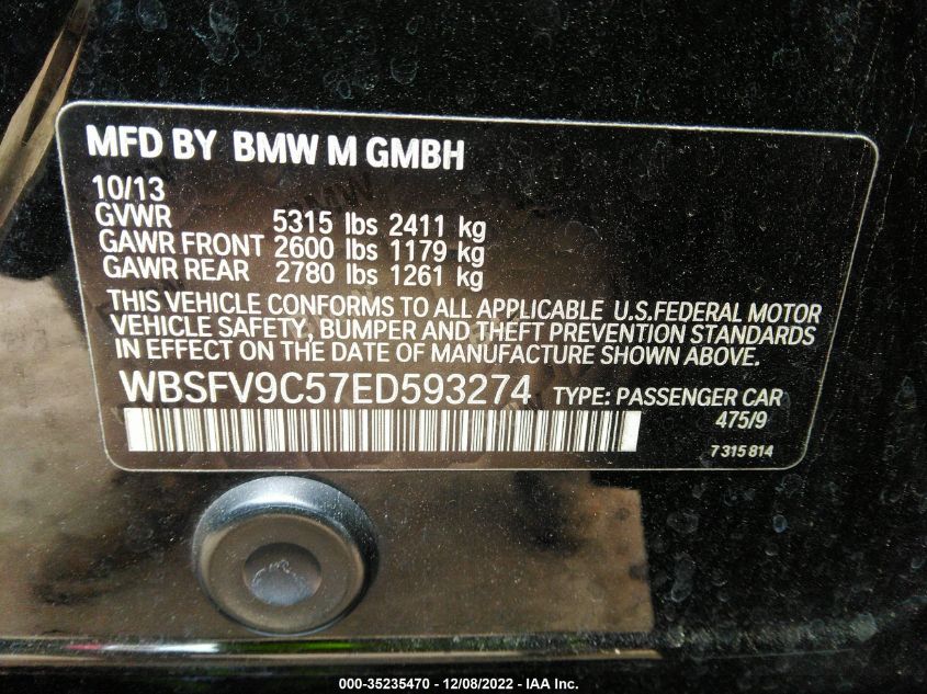 2014 BMW M5 WBSFV9C57ED593274