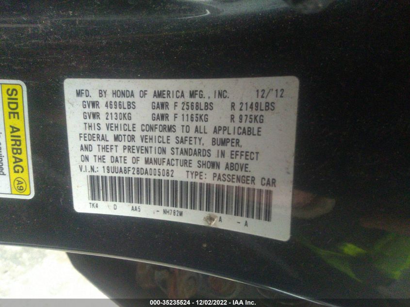 2013 ACURA TL 19UUA8F28DA005082