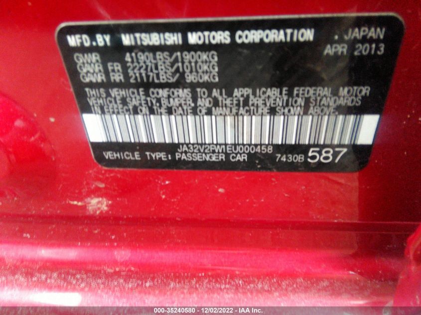 2014 MITSUBISHI LANCER SE JA32V2FW1EU000458