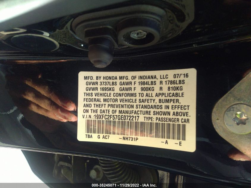 2016 HONDA CIVIC SEDAN LX 19XFC2F57GE072217
