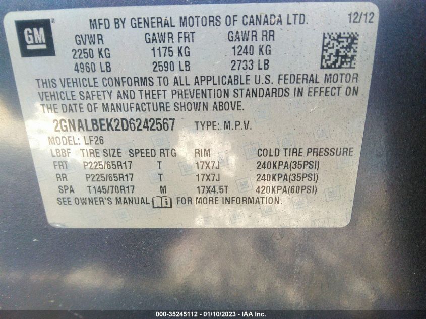 2013 CHEVROLET EQUINOX LS 2GNALBEK2D6242567