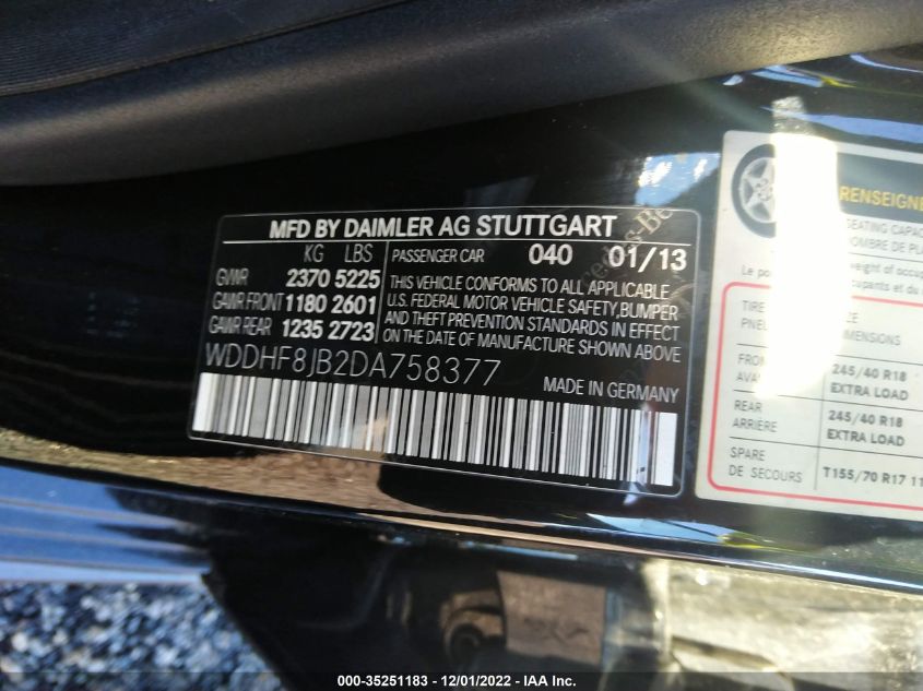 2013 MERCEDES-BENZ E 350 4MATIC WDDHF8JB2DA758377