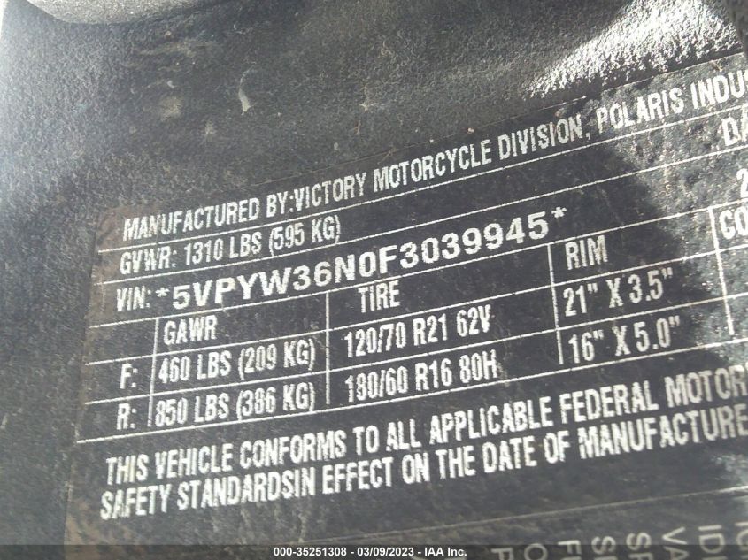 2015 VICTORY MOTORCYCLES MAGNUM 5VPYW36N0F3039945