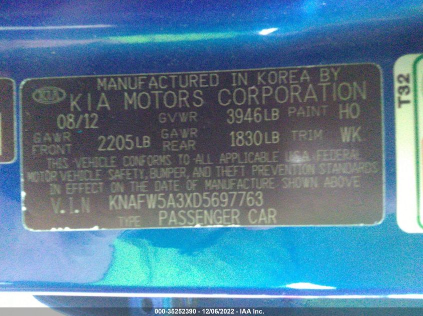 2013 KIA FORTE 5-DOOR SX KNAFW5A3XD5697763