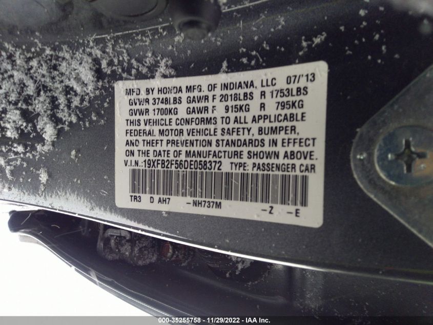 2013 HONDA CIVIC SDN LX 19XFB2F56DE058372