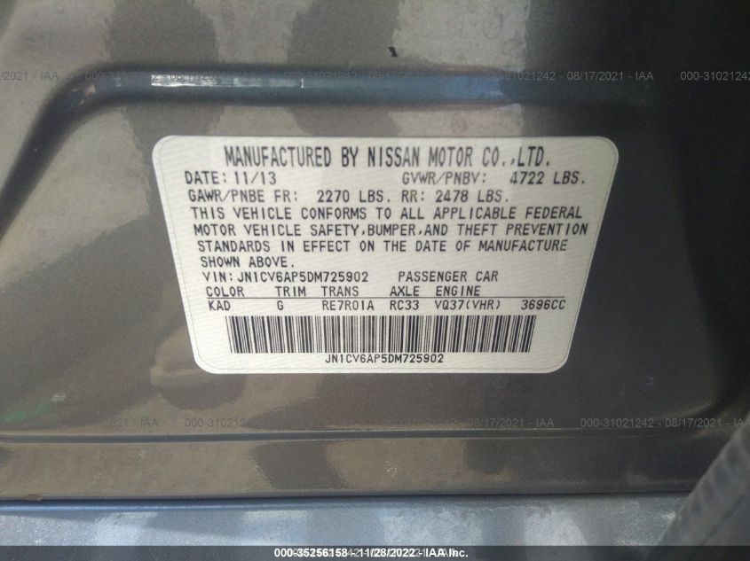 2013 INFINITI G37 SEDAN JOURNEY JN1CV6AP5DM725902