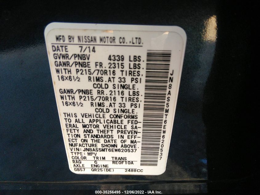 2014 NISSAN ROGUE SELECT S JN8AS5MT6EW620537
