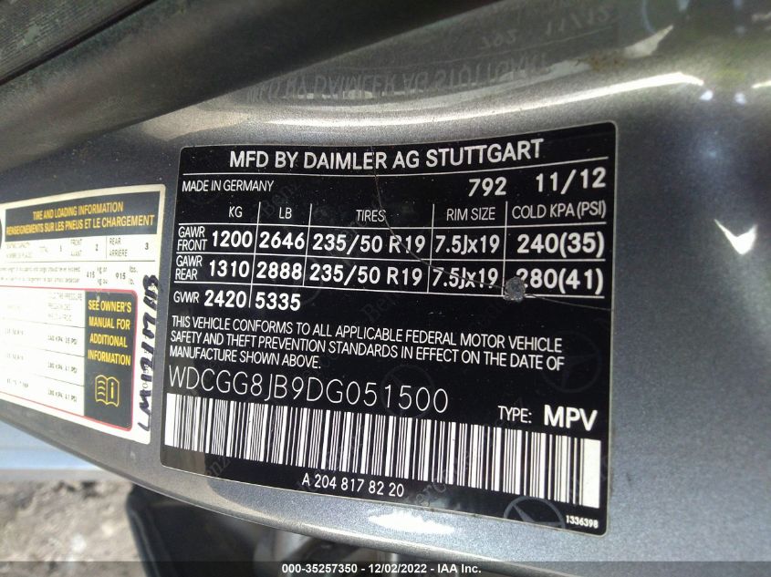 2013 MERCEDES-BENZ GLK-CLASS GLK 350 WDCGG8JB9DG051500
