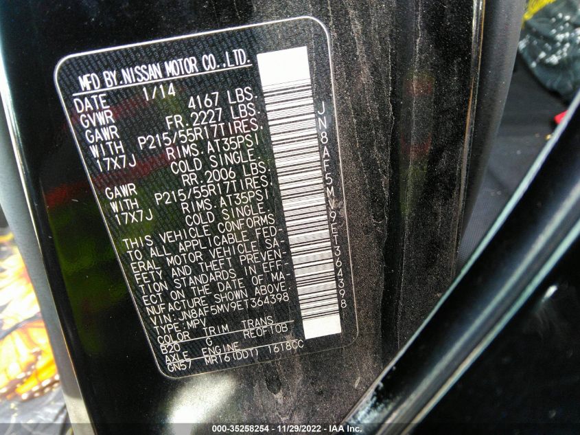 2014 NISSAN JUKE SL/SV/S/NISMO - JN8AF5MV9ET364398