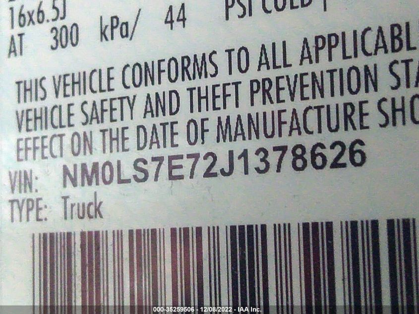 2018 FORD TRANSIT CONNECT VAN XL - NM0LS7E72J1378626