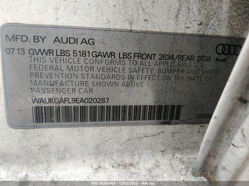 2014 AUDI S4 PRESTIGE WAUKGAFL9EA020287