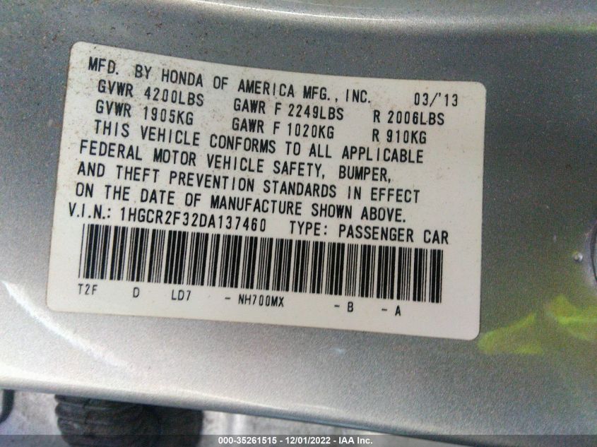 2013 HONDA ACCORD SDN LX 1HGCR2F32DA137460