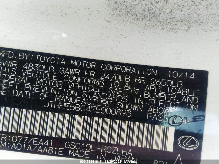 2015 LEXUS RC 350 JTHHE5BC4F5000893