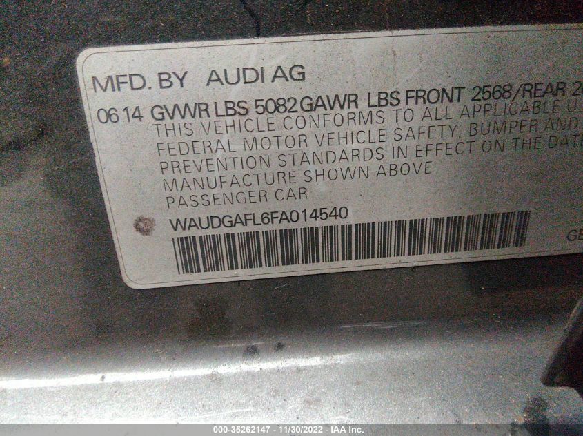 2015 AUDI S4 PREMIUM PLUS WAUDGAFL6FA014540