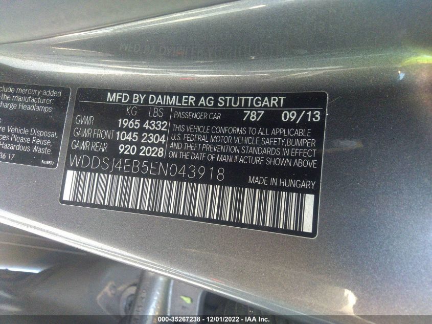 2014 MERCEDES-BENZ CLA-CLASS CLA 250 WDDSJ4EB5EN043918