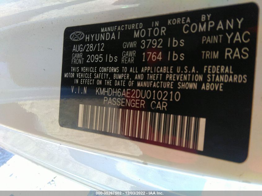 2013 HYUNDAI ELANTRA COUPE GS KMHDH6AE2DU010210