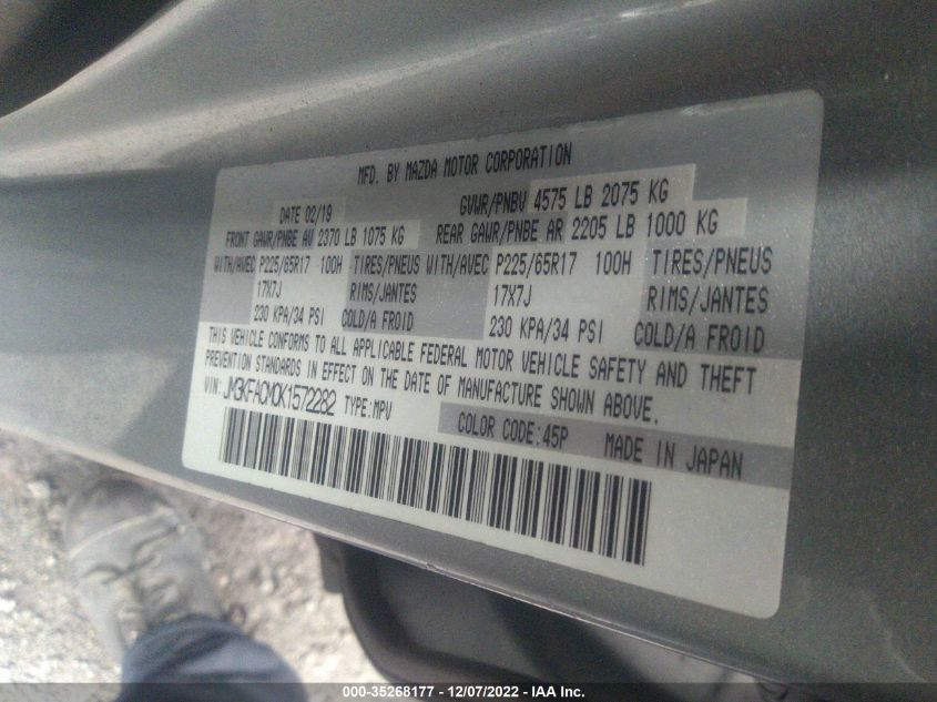 VIN JM3KFACM0K1572282 2019 MAZDA CX-5 TOURING