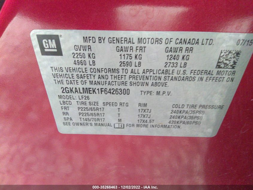 2015 GMC TERRAIN SLE 2GKALMEK1F6426300