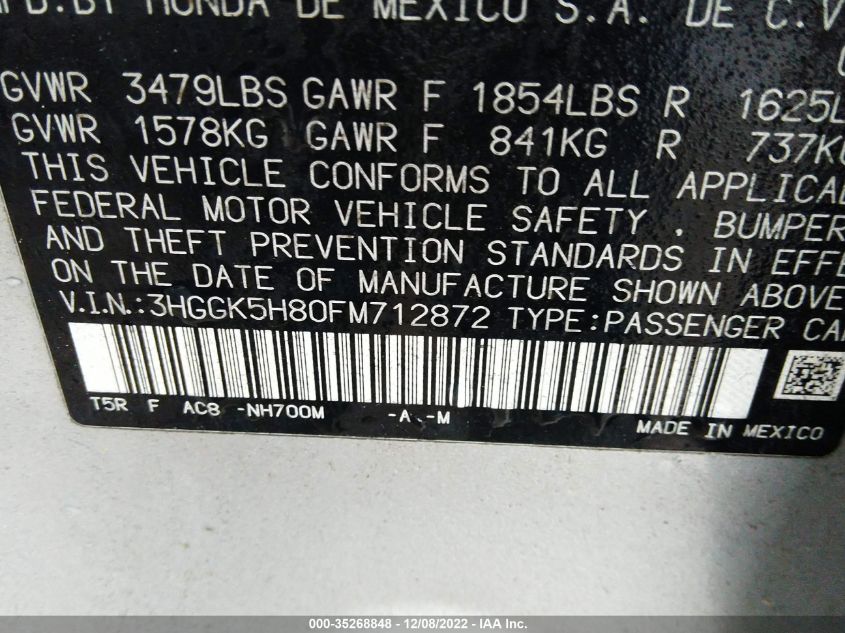 2015 HONDA FIT EX-L/EX 3HGGK5H80FM712872
