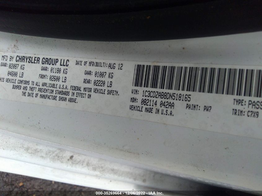 2013 DODGE AVENGER SE 1C3CDZAB8DN518165