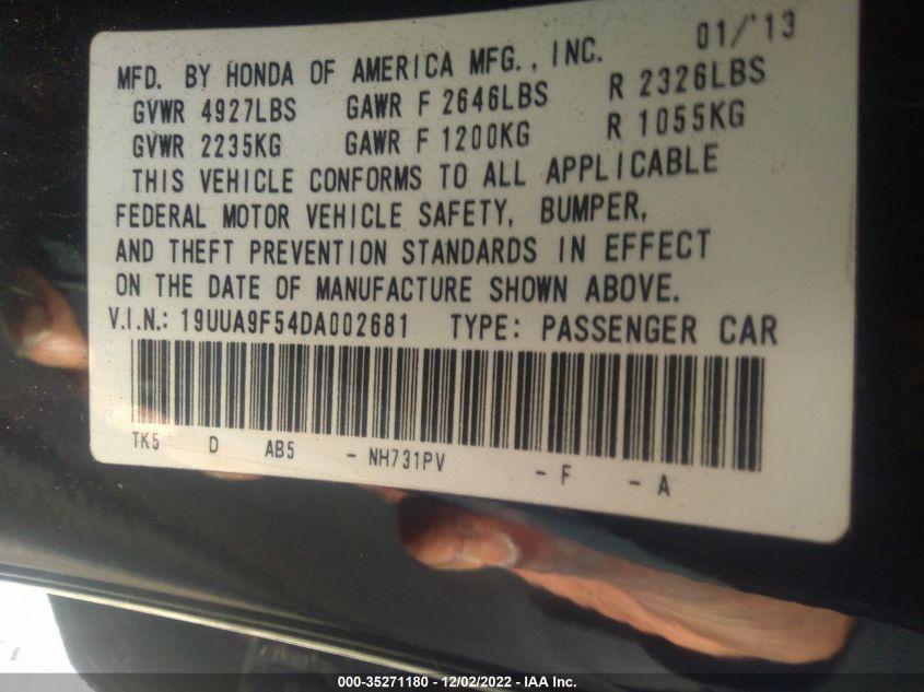 2013 ACURA TL TECH 19UUA9F54DA002681