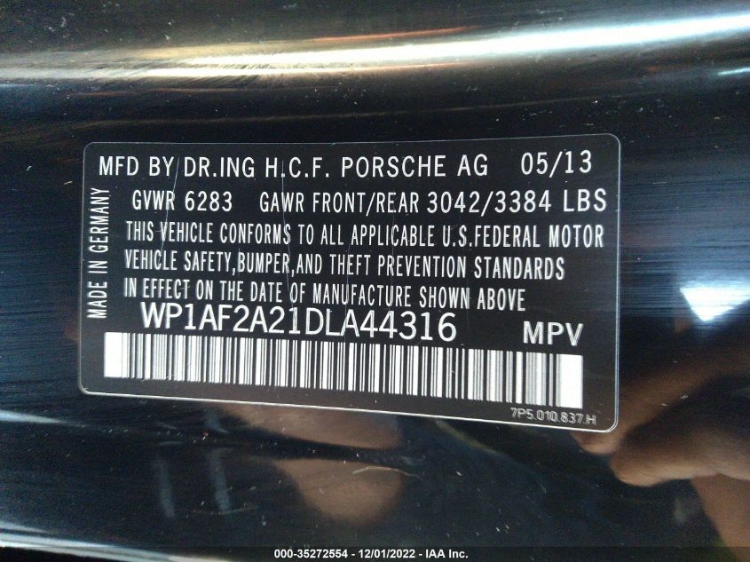 2013 PORSCHE CAYENNE DIESEL WP1AF2A21DLA44316