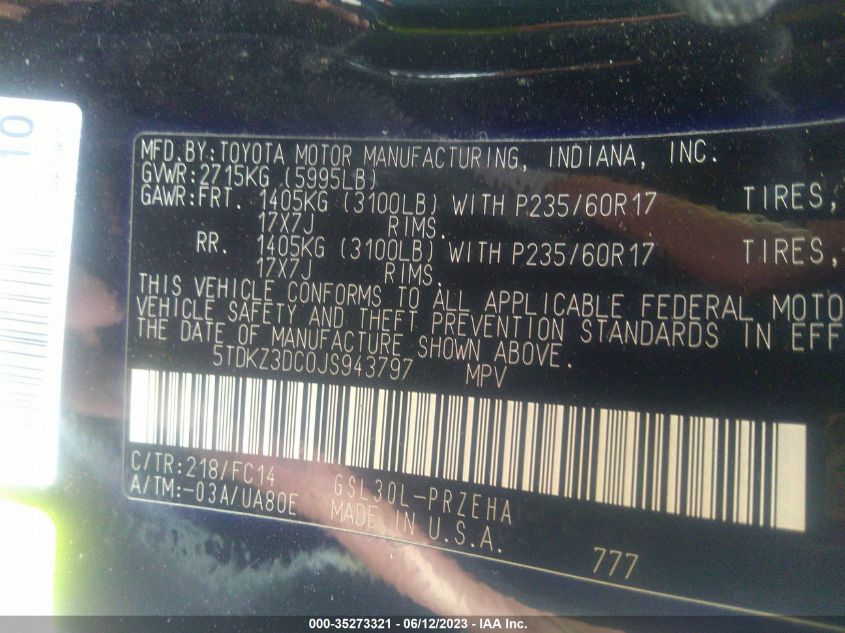 2018 TOYOTA SIENNA LE - 5TDKZ3DC0JS943797