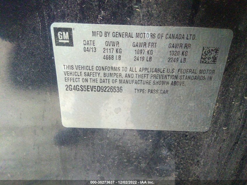 2013 BUICK REGAL TURBO PREMIUM 1 2G4GS5EV5D9226536