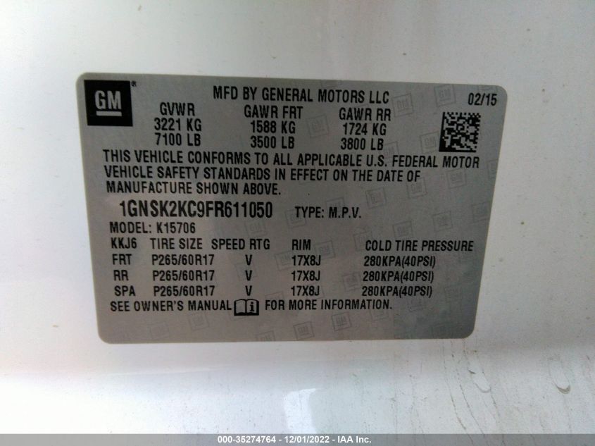 2015 CHEVROLET TAHOE COMMERCIAL 1GNSK2KC9FR611050