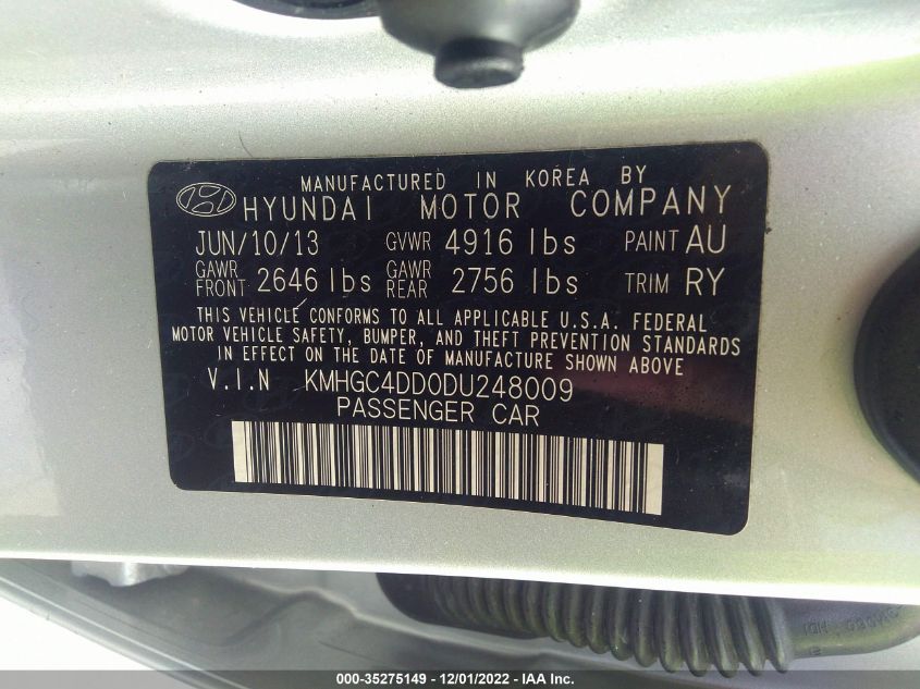 2013 HYUNDAI GENESIS 3.8L KMHGC4DD0DU248009