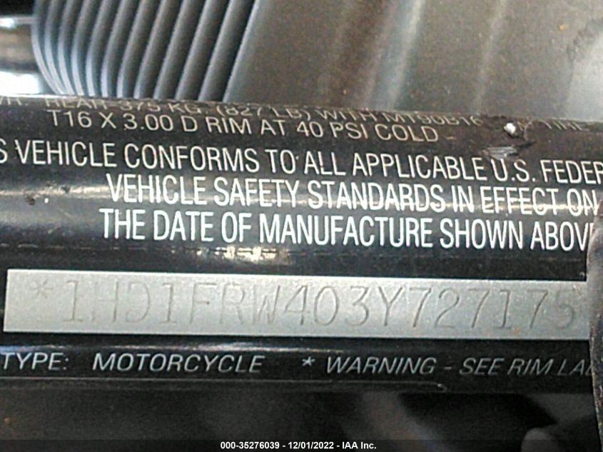 2003 HARLEY-DAVIDSON FLHRCI ANNIVERSARY 1HD1FRW403Y727175