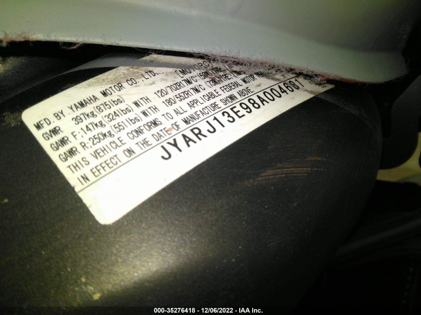 2008 YAMAHA FZ6 SHG JYARJ13E98A004681